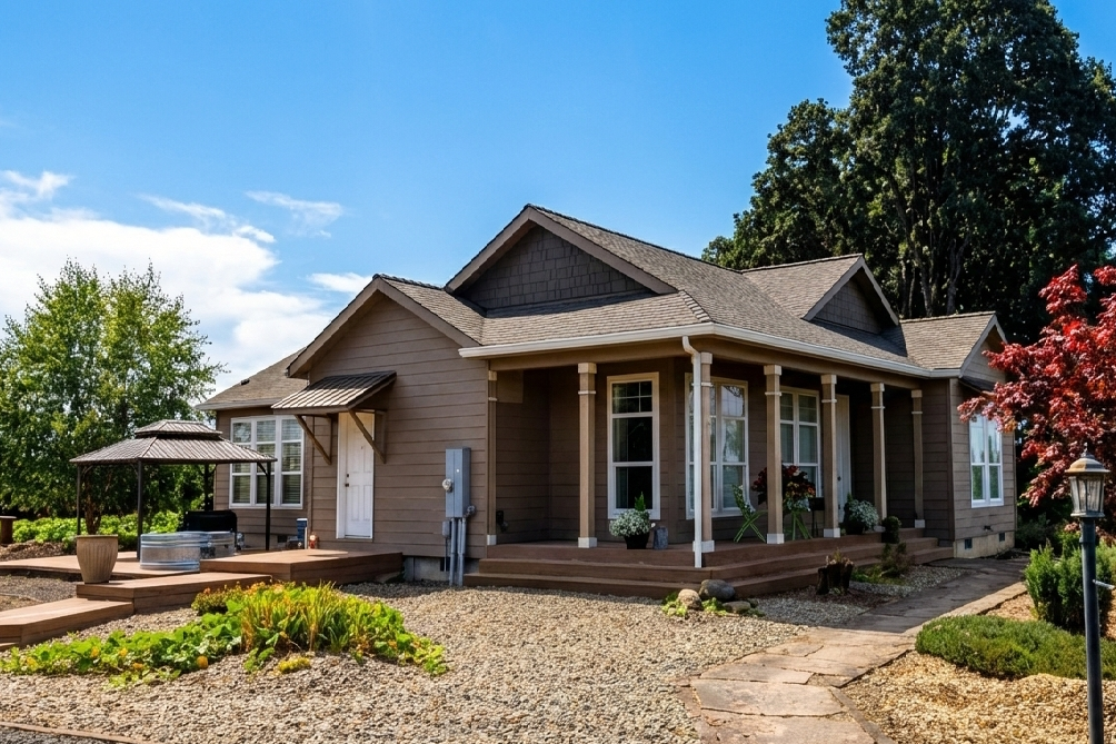 new manufactured home with landscaping