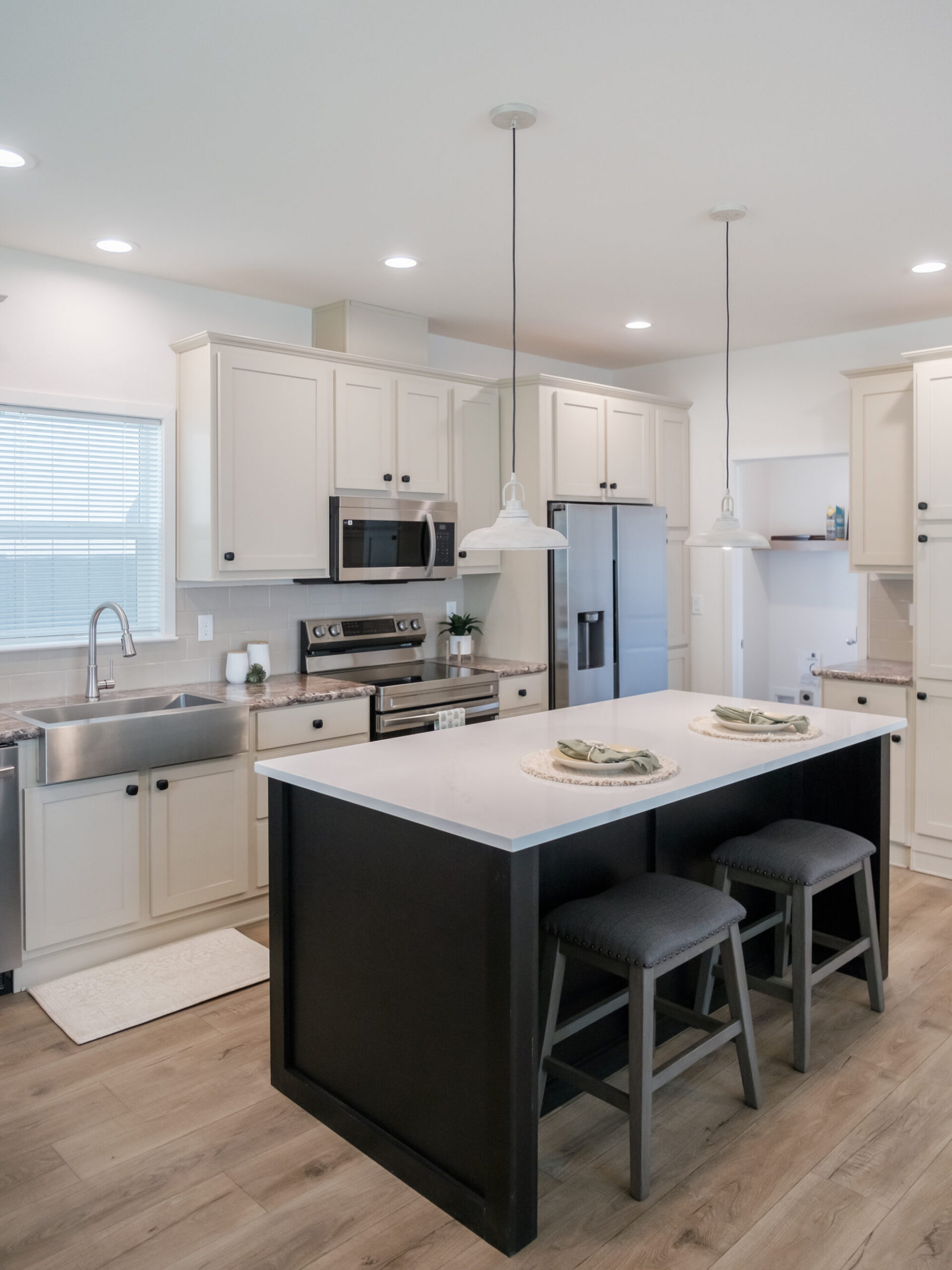 modern manufactured home kitchen with large island