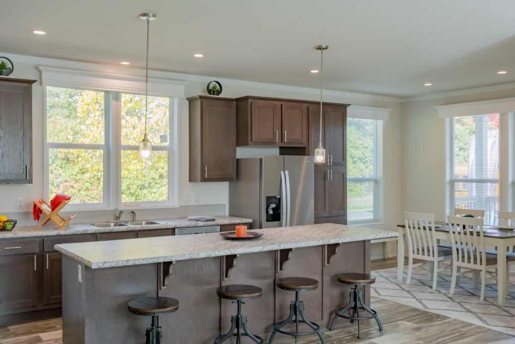 large kitchen island with bar stools
