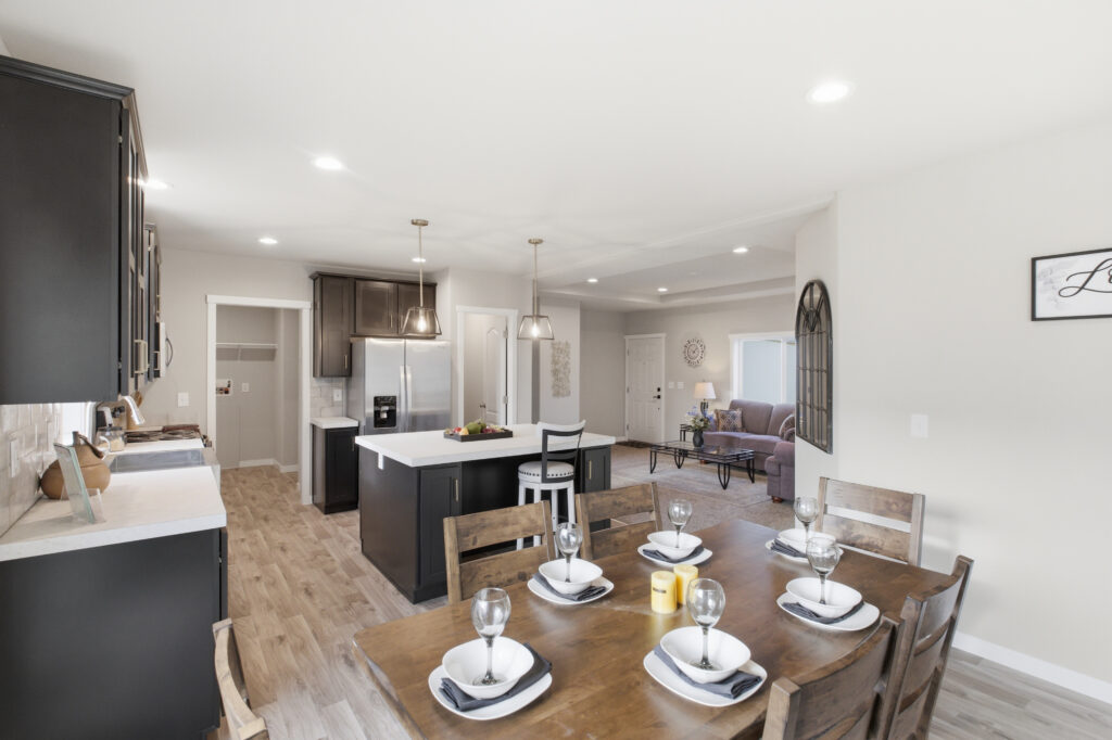 manufactured home open plan kitchen and dining room